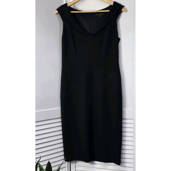 David Meister Womens Back Zip Short Sleeve V Neck Sheath Dress Black Size 4 - Picture 1 of 8